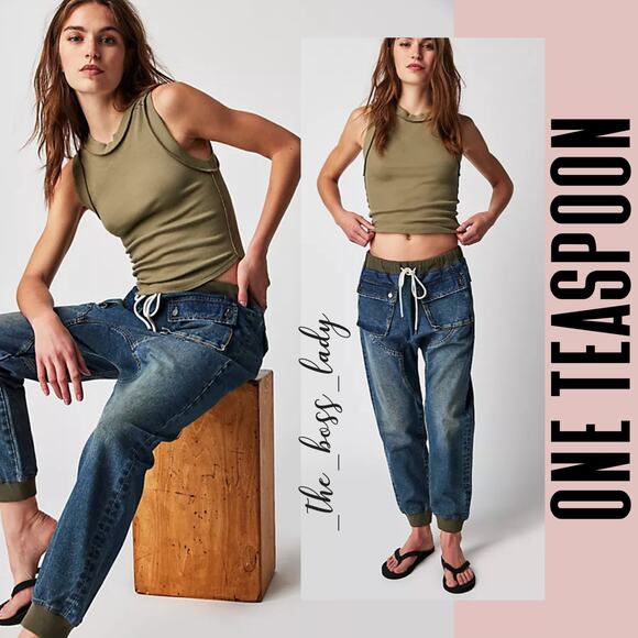 One Teaspoon jeans Small cargo pants denim harem military cotton slouchy